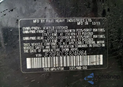 2014 Subaru Xv Crosstrek 2.0 Premium z USA, uszkodzony, nr VIN JF2GPACC3E8246864